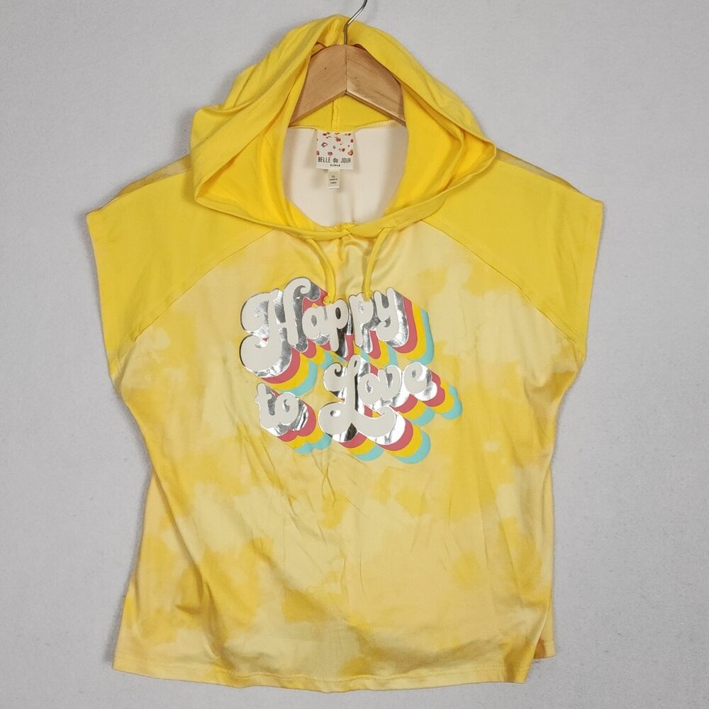Belle du Jour Lot of 3 Girls Shirts L-XL Love Happy Graphic Blue Yellow Purple - Picture 2 of 16